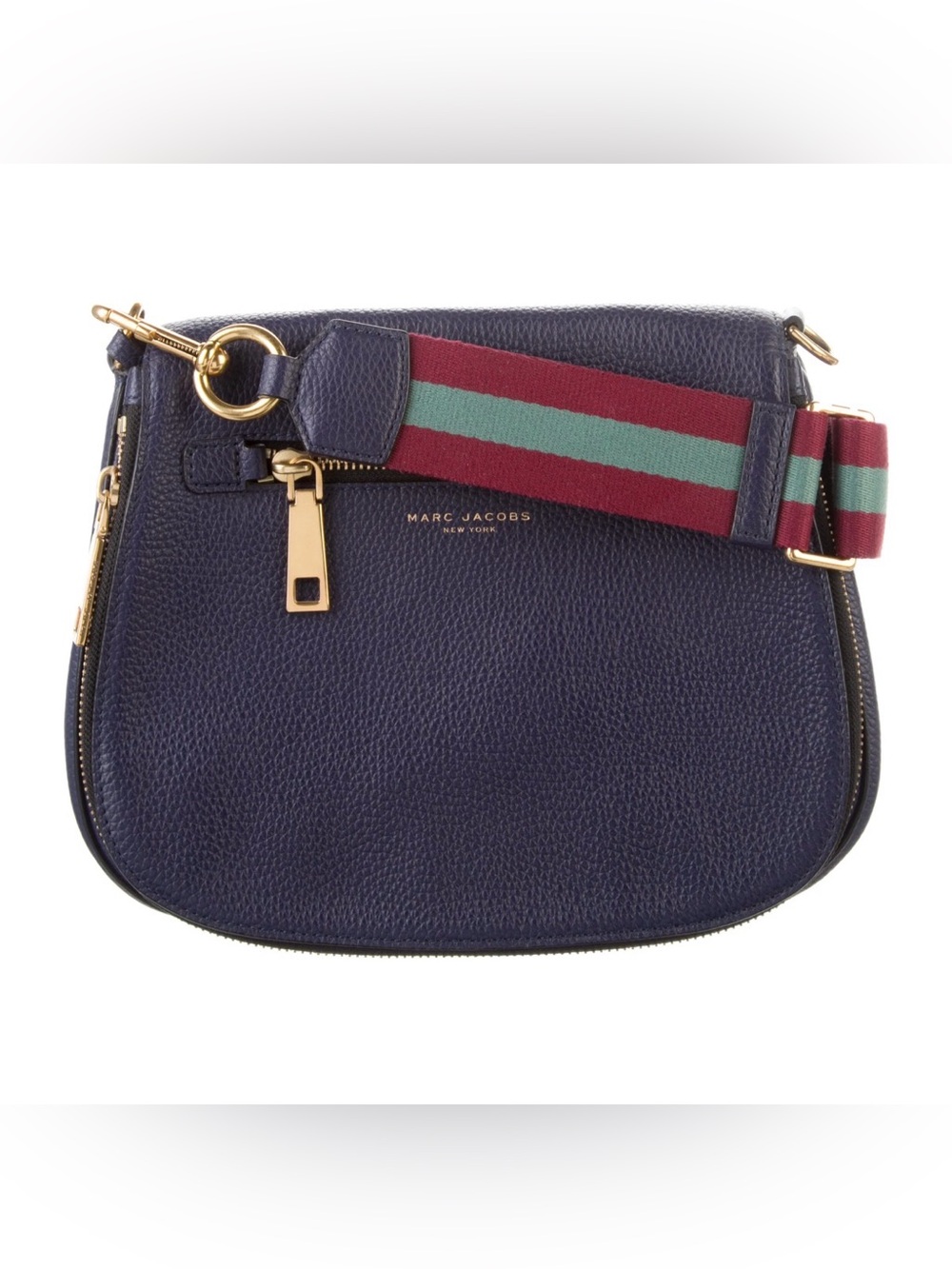 Marc Jacobs Gotham Saddle Bag Midnight Blue & Vino Multi Webbing Crossbody Strap